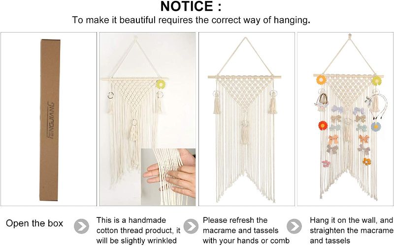 Photo 1 of Hair Clips Hanger ,FENGJIANG Macrame Hair Bow Holder Organizer for Girls, Boho Bow Holder for Girls, Nursery storage Pure Cotton woven Size: 34’’