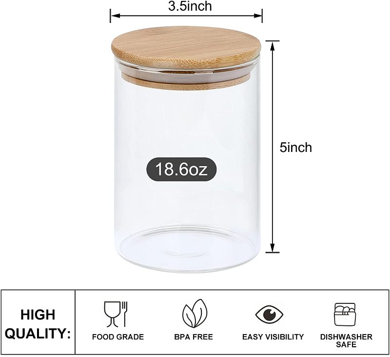 Photo 1 of 6 Pack Glass Jars with Airtight Bamboo Lids?18.6Oz Spice Glass Jars?Food Storage Containers for Home Kitchen,Tea,Sugar,Biscuits,Spices,Coffee,Flour,Herbs,Grains
