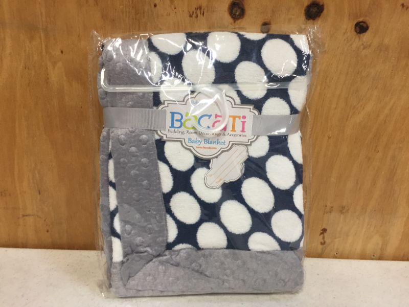 Photo 1 of  Navy Dots with grey Border push Baby Blanket 30 x 40 inch