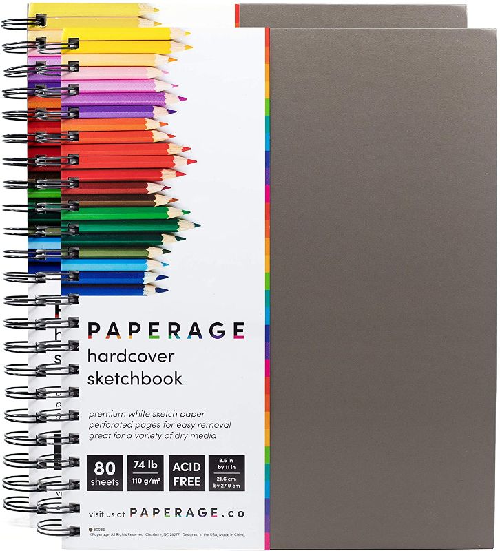 Photo 1 of Paperage Sketch Pad, 2-Pack 8.5x11" Inch Hardcover Sketchbook, Spiral Bound, 80 Sheets (74lb) Acid Free Drawing Notebook for Artist Pro & Students