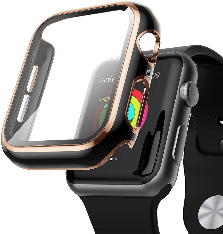 Photo 1 of 4pack AISIBY Case Compatible with Apple Watch Series 6/5/4/se 40mm with Built-in Tempered Glass Screen Protector,Rose Gold Edge Black Bumper Full Coverage HD...