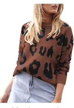 Photo 1 of Carprinass Women's Stylish Leopard Pullover Sweater Long Sleeve Knitwear Blouse ---SIZE XL