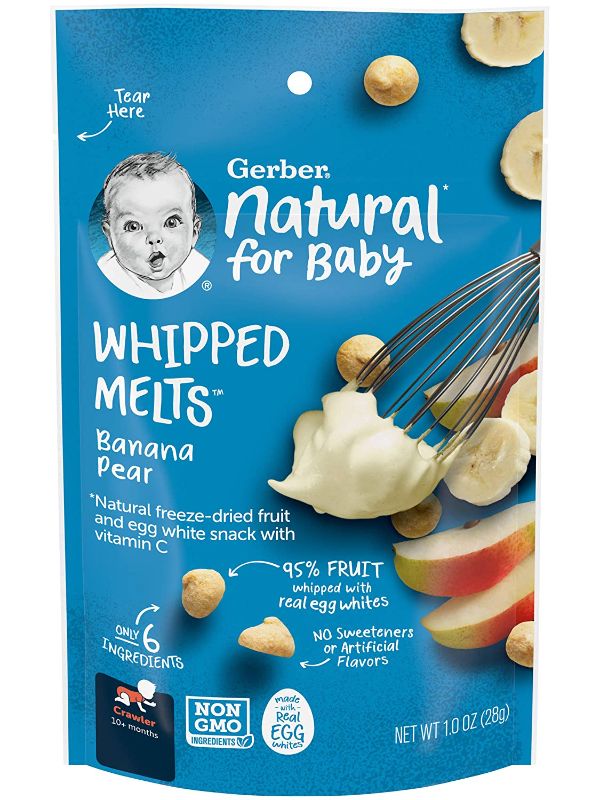 Photo 1 of Gerber Natural for Baby Whipped Melts Baby Snack, Banana Pear, Natural Freeze-Dried Fruit & Egg White Snack with Vitamin C, 1.0 OZ Resealable Pouch (Pack of 7) ---EXP 01/10/2022
