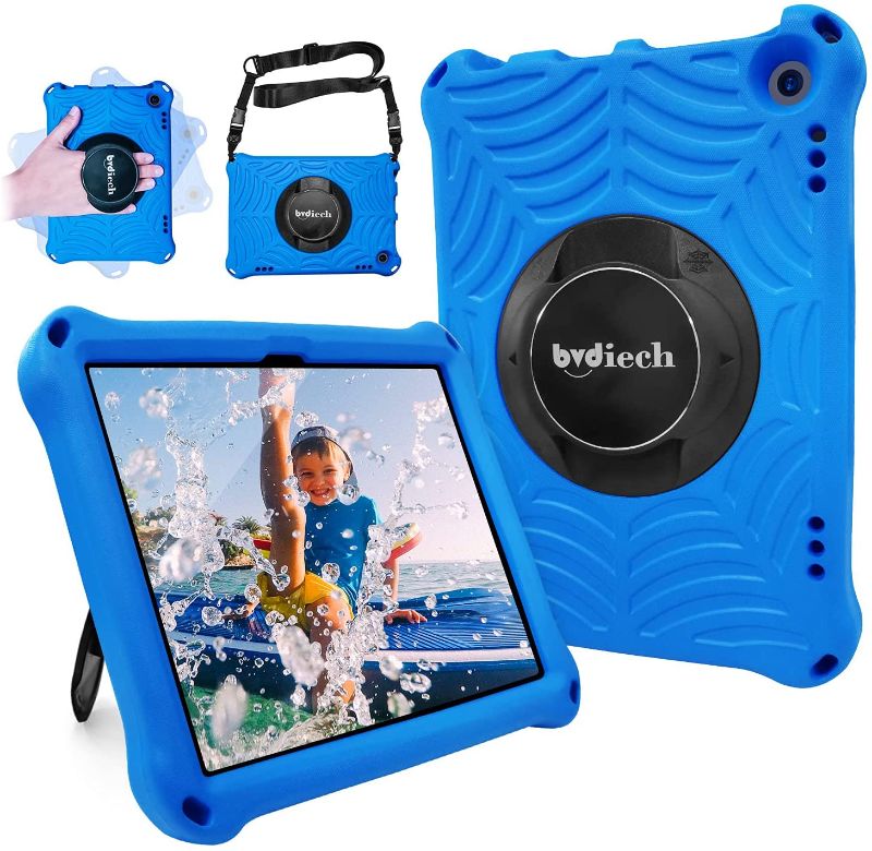 Photo 1 of ***FACTORY SEALED*** Bvdiech Amazon Fire HD 8 Tablet Case, Shockproof Protective Cover with 360 Degree Rotating Kickstand Shoulder Strap HD8/8 Plus Case for Kids, Adults (Blue, 08 fitinfun-A)
