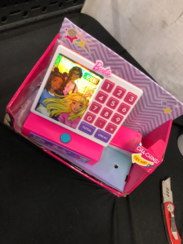 Photo 2 of Barbie Trendy Cash Register with Sounds, Pretend Money, and Credit Card Reader, 9 Piece Playset, by Just Play
