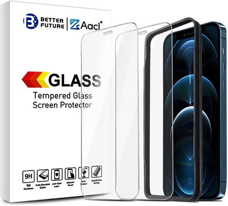 Photo 1 of 2 PACK - Screen Protector for iPhone 12 and iPhone 12 Pro,6.1 Inch,Easy Tray Tempered Glass Film,Ultra Clear,2 Pack
