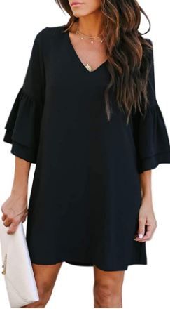 Photo 1 of BELONGSCI Women's Dress Sweet & Cute V-Neck Bell Sleeve Shift Dress Mini Dress
Size: L