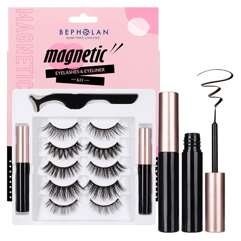 Photo 1 of BEPHOLAN Upgraded Magnetic Eyelashes&Eyeliner Kit, 5 Styles And Comes With 2 Tubes of Magnetic Eyeliner, Safe Ingredients&Comfortable, No Glue&Easy To Use, Magnetic Eyelashes Set one
