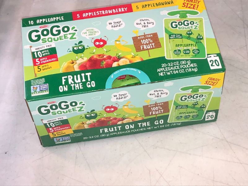 Photo 1 of GoGo squeeZ Fruit on the Go Variety Pack, Apple Apple, Apple Banana, & Apple Strawberry, 3.2 oz. (20 Pouches) - Tasty Kids Applesauce Snacks - Gluten Free Snacks for Kids - Nut & Dairy Free - Vegan Snacks
