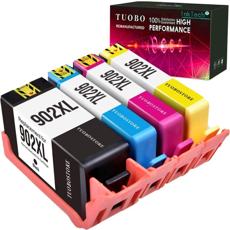 Photo 1 of Tuobo Remanufactured Ink Cartridge Replacement for 902xl 902 XL Ink for OfficeJet Pro 6968 6978 6958 6962 6960 6970 6979 6950 6954 6975 Printer (1BK+1C+1M+1Y)
