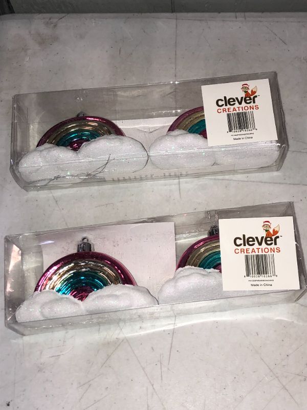 Photo 2 of 2 PACKS OF 2 Clever Creations Rainbow Christmas Ornament Shatterproof Holiday Décor for Christmas Trees, Pink, Yellow and Blue
