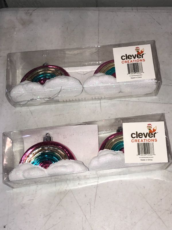 Photo 1 of 2 PACKS OF 2 Clever Creations Rainbow Christmas Ornament Shatterproof Holiday Décor for Christmas Trees, Pink, Yellow and Blue
