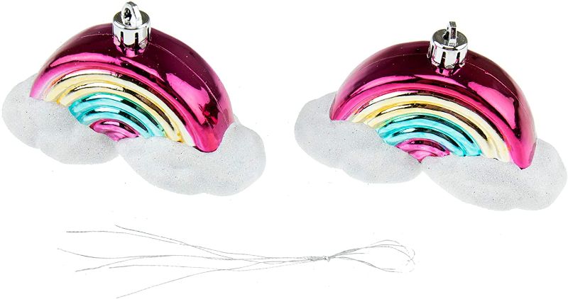 Photo 1 of 2 PACKS OF 2 Clever Creations Rainbow Christmas Ornament Shatterproof Holiday Décor for Christmas Trees, Pink, Yellow and Blue
