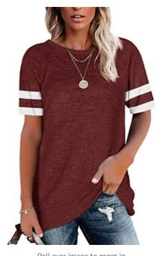 Photo 1 of Ebifin Womens Short Sleeve T Shirts Loose Tunic Tops Color Block Casual Crewneck Tee Shirts Blouses
LARGE