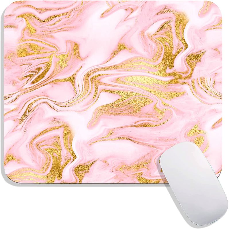 Photo 1 of Hokafenle Square Mouse Pad Rose Gold Marble , Abstract Personalized Premium-Textured Custom Mouse Mat Design,Washable Mousepad Lycra Cloth,Non-Slip Rubber Base Computer Mouse Pads for Wireless Mouse
