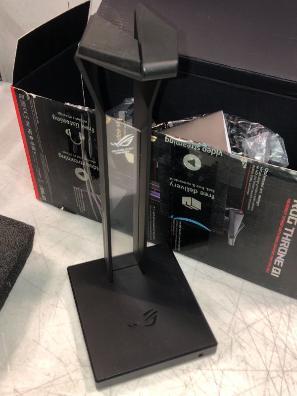 Photo 2 of ASUS ROG Throne Qi Gaming Headset Stand - Wireless Charging | 2 USB Ports & Aux Input | Arc Design for Stable & Secure Storage | Built-In DAC & Amplifier for Immersive Audio | Aura Sync RGB Lighting
