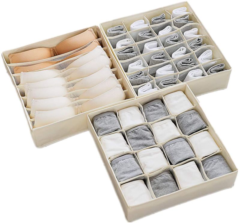 Photo 2 of 3 Pack Foldable Drawer Organizers ,Socks and Underwear Organizer , Storage Box for Clothes, Handkerchiefs, Ties and Bras (apricot)
