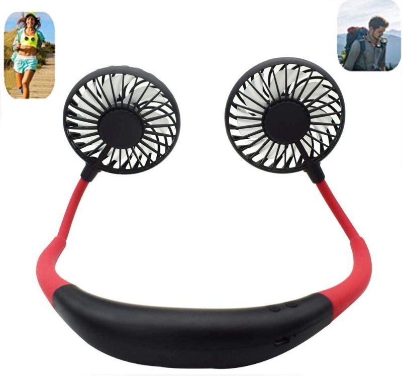 Photo 1 of Portable Sports Neck Hanging Fan,USB Rechargeable 2000mAh Hands-Free Mini Fan, Pocket Fan, Travel Fan, Earphone Design Mini USB Fan,Wearable Necklance Fan High Quality With LED Double Wind Head(Black)