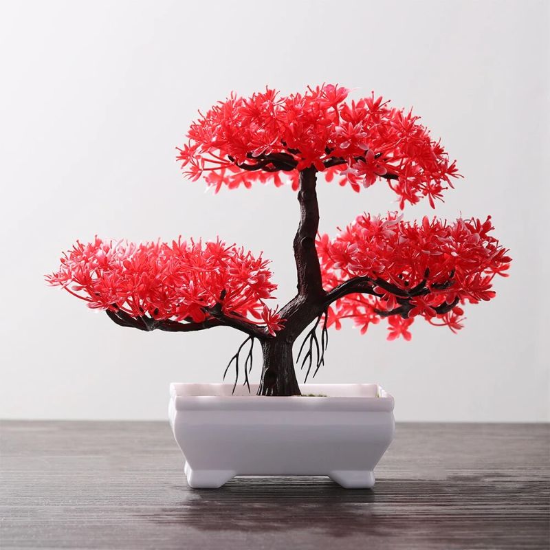 Photo 1 of 1 PC Colorful Welcoming Pine Desktop Ornament Rose Fake Artificial Plants Simulation Bonsai Artificial Potted Plastic Flower