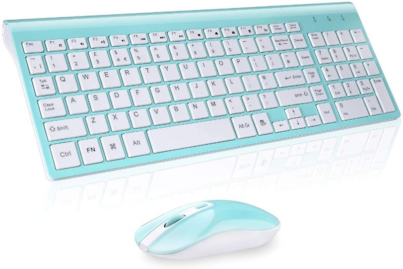 Photo 1 of Mofii Wireless Keyboard Mouse Combo, cimetech Compact Full Size Wireless Keyboard and Mouse Set 2.4G Ultra-Thin Sleek Design for Windows, Computer, Desktop, PC, Laptop - Light Blue 