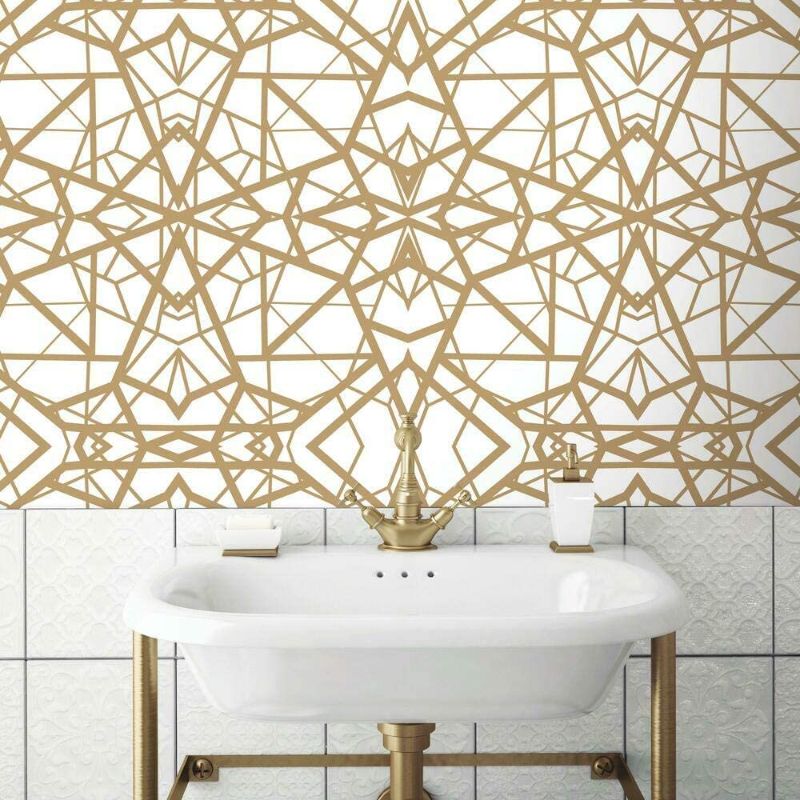 Photo 1 of RoomMates  White and Metallic Gold Shatter Geometric Peel and Stick Wallpaper - RMK10687WP