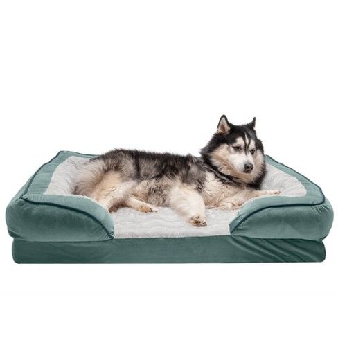 Photo 1 of  FurHaven Velvet Waves Memory Foam Bolster Dog Bed Medium Sized - Mint Green 