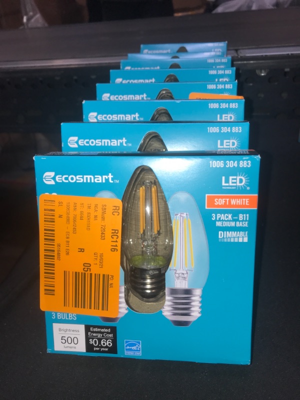 Photo 2 of 60-Watt Equivalent B11 Dimmable Blunt Tip Candle Clear Glass Filament LED Vintage Edison Light Bulb Soft White (3-Pack) 8 Count 