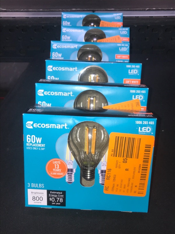 Photo 2 of 60-Watt Equivalent A15 Dimmable Appliance Fan Clear Glass Filament LED Vintage Edison Light Bulb Soft White (3-Pack) 6 Count 