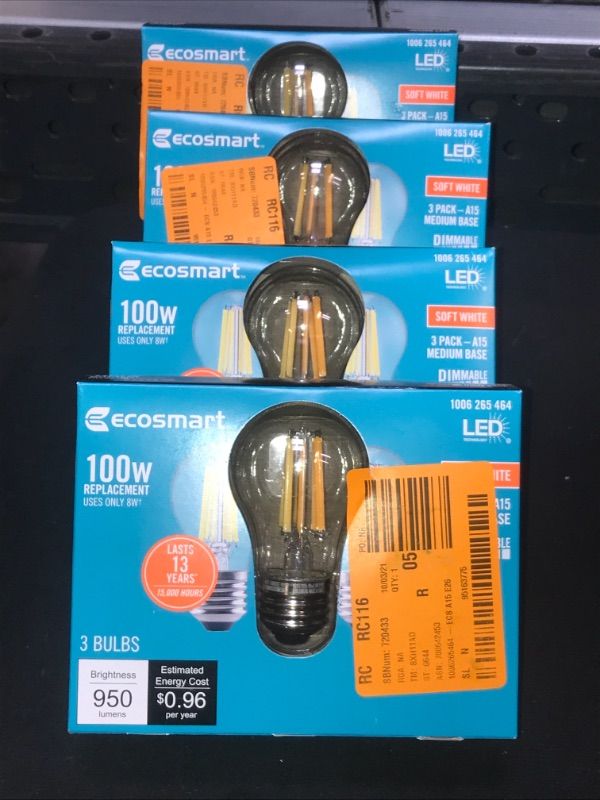 Photo 2 of 100-Watt Equivalent A15 Dimmable Appliance Fan Clear Glass Filament LED Vintage Edison Light Bulb Soft White (3-Pack) 4 Count 