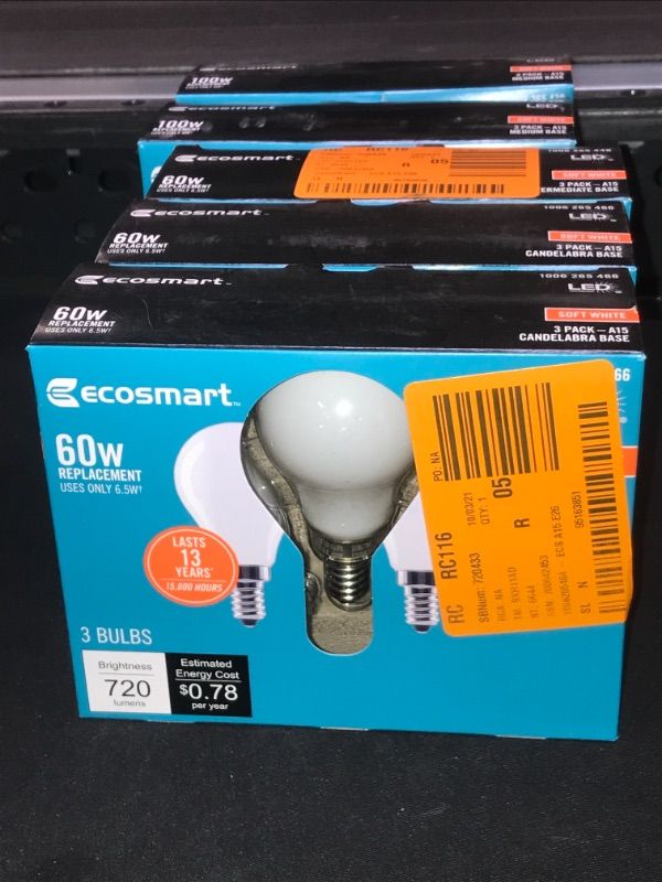 Photo 2 of 60-Watt Equivalent A15 Dimmable Appliance Fan Frosted Glass Filament LED Vintage Edison Light Bulb Soft White (3-Pack) 5 Count 