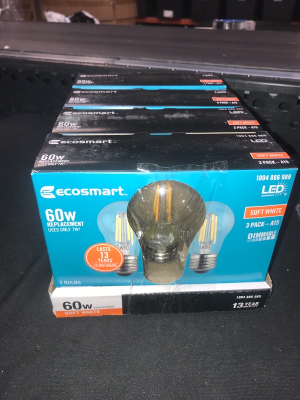 Photo 2 of 60-Watt Equivalent A15 Dimmable Clear Glass Decorative Filament LED Vintage Edison Light Bulb Soft White (3-Pack) 4 Count 