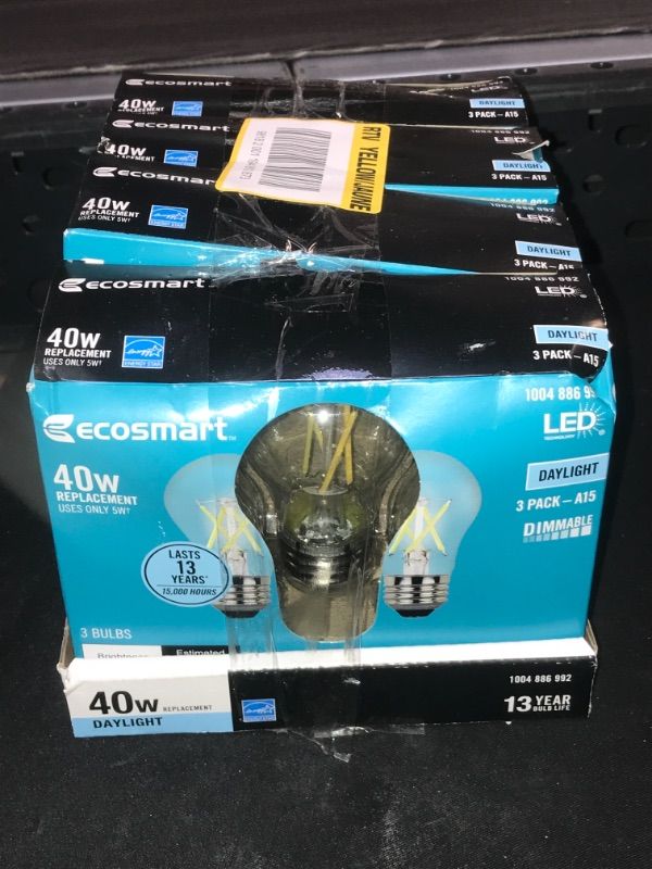 Photo 2 of EcoSmart A15 E26 Filament Dimmable Glass LED Light Bulb Daylight 40W 40 Watt - 4 Count 