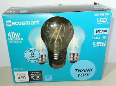 Photo 1 of EcoSmart A15 E26 Filament Dimmable Glass LED Light Bulb Daylight 40W 40 Watt - 4 Count 