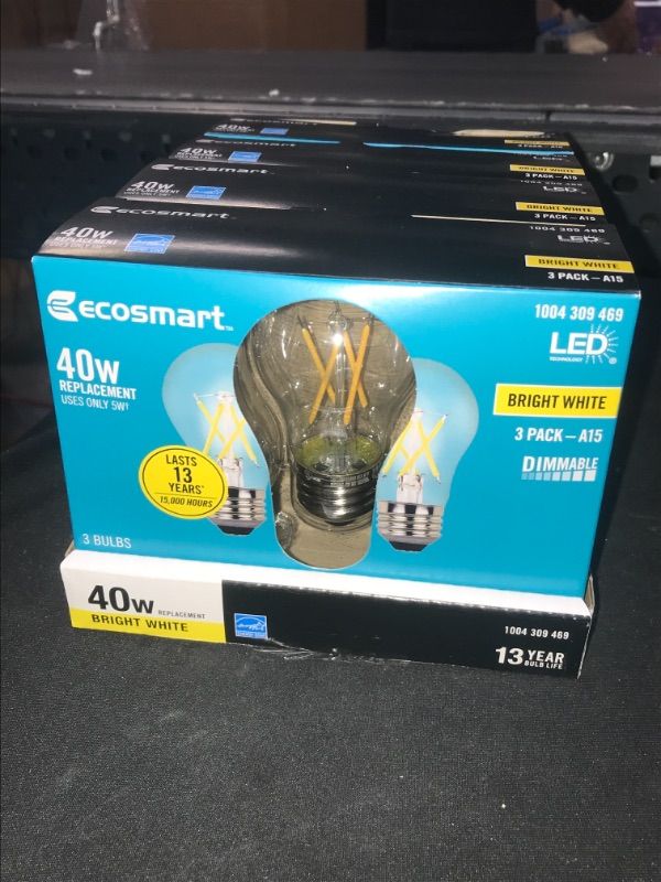 Photo 2 of 40-Watt Equivalent A15 Dimmable ENERGY STAR Clear Glass Filament Vintage Edison LED Light Bulb Bright White (3-Pack) 4 Count