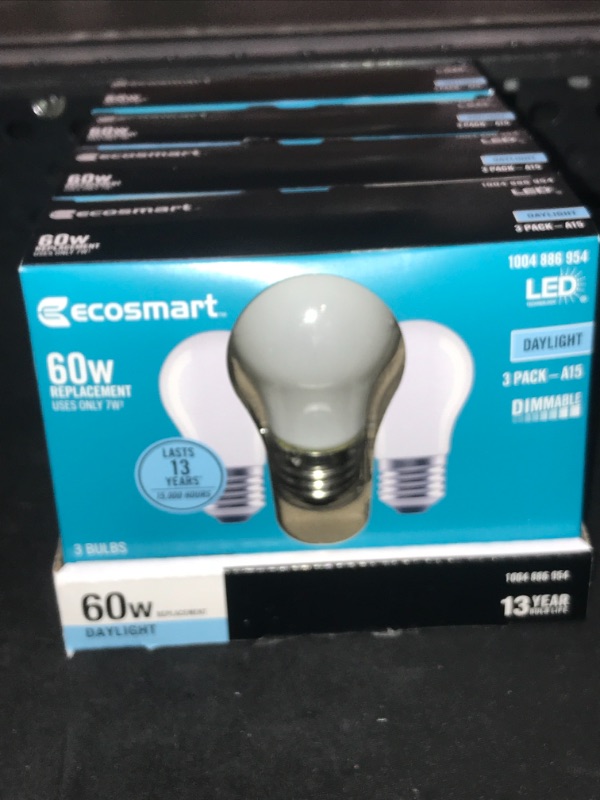 Photo 2 of 60-Watt Equivalent A15 Dimmable Frosted Glass Decorative Filament LED Vintage Edison Light Bulb Daylight (3-Pack) 4 Count 