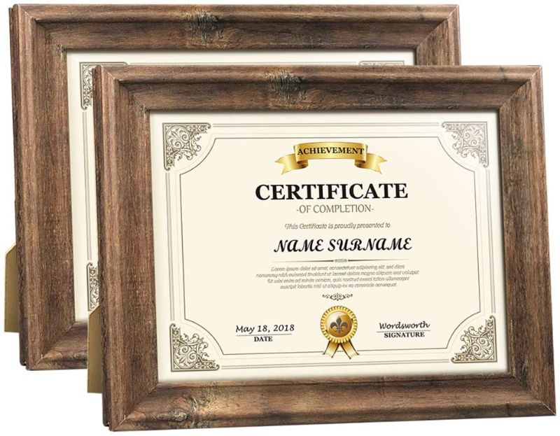 Photo 1 of Artsay 8.5x11 Certificate Document Frame Rustic Distressed Picture Frames 8.5 x 11 Set, Wall Hanging and Tabletop, 2 Pack, Brown