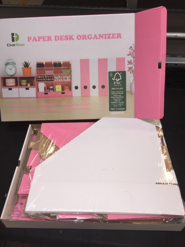Photo 2 of Kawaii Desk Organizer Storage Accessories - Cute Pencil Pen Holder for Desk with 14 Compartments+2 Drawers, Full FSC Certified Cardboard Body, DIY Project, Pink
