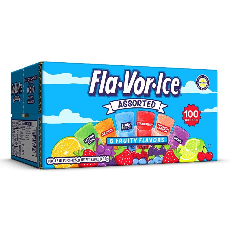 Photo 1 of 
Fla-Vor-Ice Popsicle Variety Pack of 1.5 Oz Freezer Bars, Assorted Flavors, 100 Count
