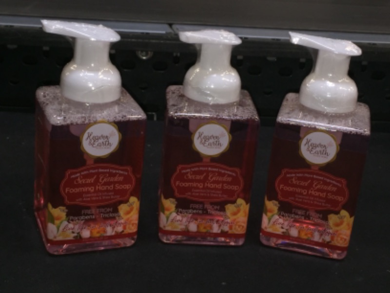 Photo 2 of Luxury Foaming Hand Soap Gift Set. 3 Pack - Secret Garden-Floral Essential Oil Liquid Hand Wash Hypoallergenic, Gentle, Natural, Moisturizing Refreshing Hand Soap with Dispenser Pumps