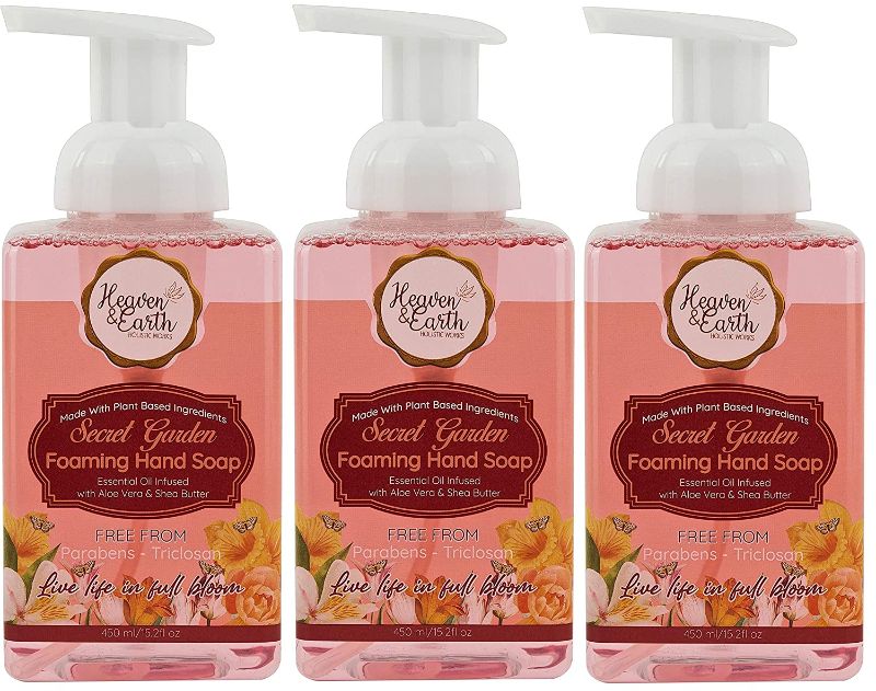 Photo 1 of Luxury Foaming Hand Soap Gift Set. 3 Pack - Secret Garden-Floral Essential Oil Liquid Hand Wash Hypoallergenic, Gentle, Natural, Moisturizing Refreshing Hand Soap with Dispenser Pumps