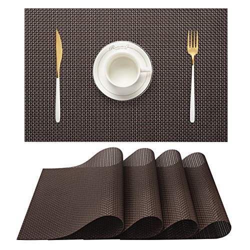 Photo 1 of 4 Dining Table Washable Woven Vinyl Placemats Non-Slip Heat Resistant Kitchen Table Mats Easy to Clean