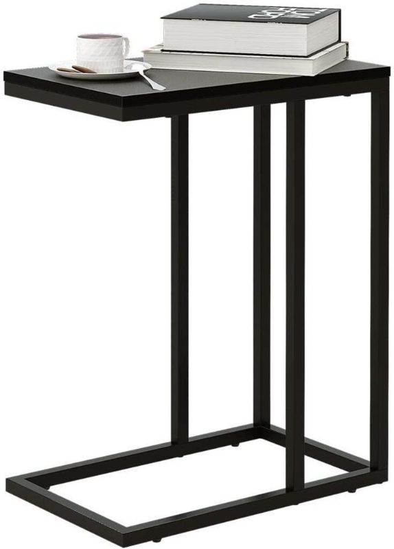 Photo 1 of IRIS USA SDT-L Metal Side, Wood Accent Sofa End Table Computer Desk Coffee Snack, Night Stand, C-shape Basic, Black 