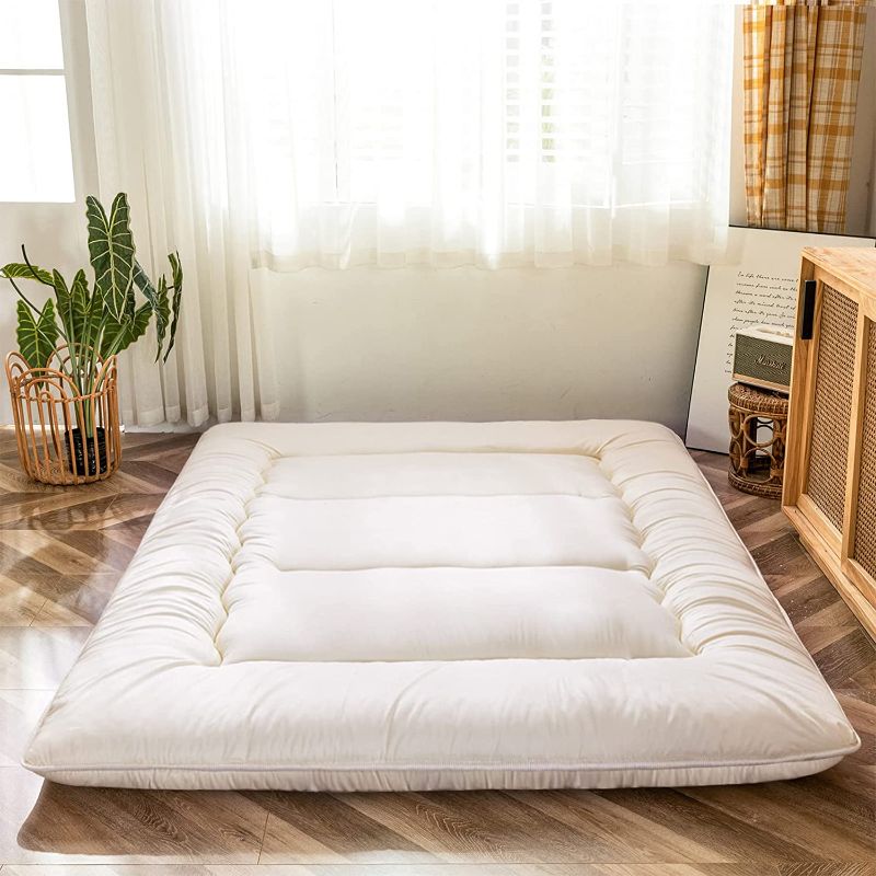 Photo 1 of Japanese Futon Mattress Twin Size Floor Mattress, Thicken Tatami Mat Sleeping Pad Roll Up Mattress Floor Bed Folding Couch Bed Mattress Pad for Guest---Cream
