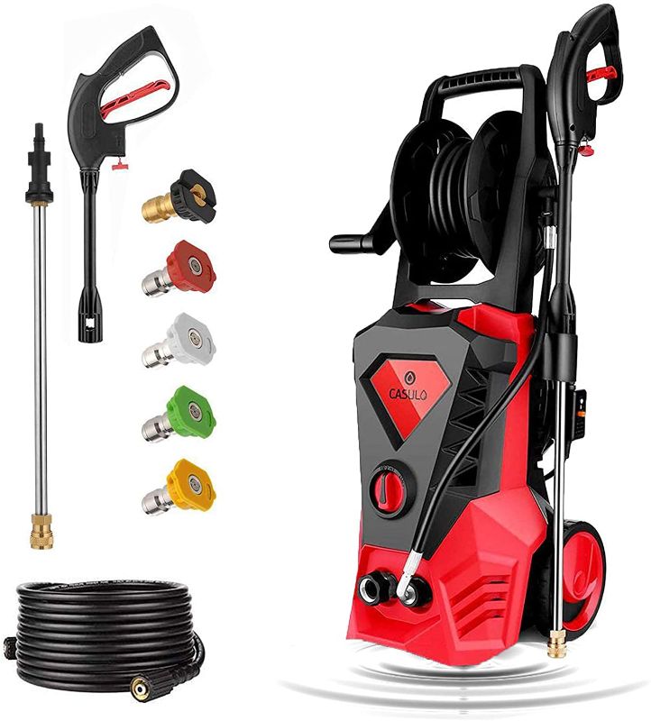 Photo 1 of casulo Electric Pressure Washer MAX 3500PSI 2.6GPM, High Pressure Washer 1800W Electric Power Washer Cleaner w/Rolling Wheels, Hose Reel, 5 Interchangeable Nozzles, Spray Gun & 10m Hose