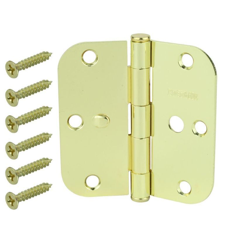 Photo 1 of 3-1/2 in. Bright Brass 5/8 in. Radius Security Door Hinges Value Pack (3-Pack)