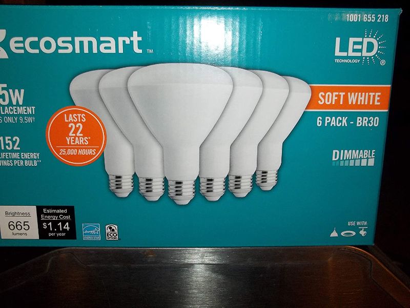 Photo 1 of EcoSmart 65W Equivalent Soft White (2700K) BR30 LED Light Bulb (6-Pack)