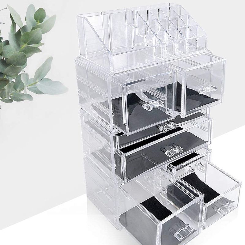 Photo 1 of InnSweet Makeup Organizer Acrylic Cosmetic Storage Drawers and Jewelry Display Box, 4 Pieces Makeup Holders, Clear