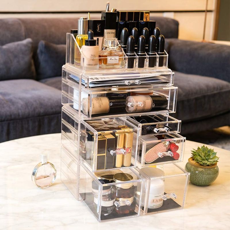 Photo 1 of InnSweet Makeup Organizer Acrylic Cosmetic Storage Drawers and Jewelry Display Box, 4 Pieces Makeup Holders, Clear