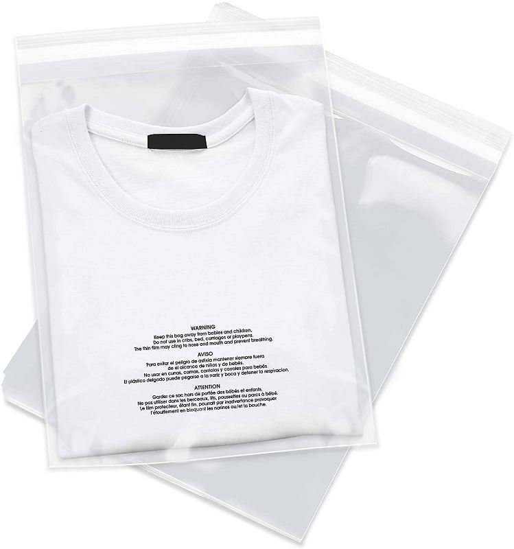 Photo 1 of  Industrial - 9" X 12" (1000 Count) Self Seal Clear Poly Bags with Suffocation Warning for Packaging, T Shirts & FBA