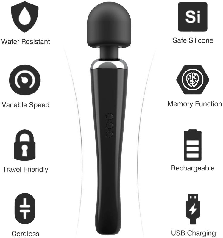 Photo 1 of Cordless Wand Massager - Therapeutic Personal Massager - 8 Speeds 20 Vibrating Patterns - USB Rechargeable - Handheld Cordless and Powerful - Wand Massager for Muscle Aches - Sports Recovery-Black